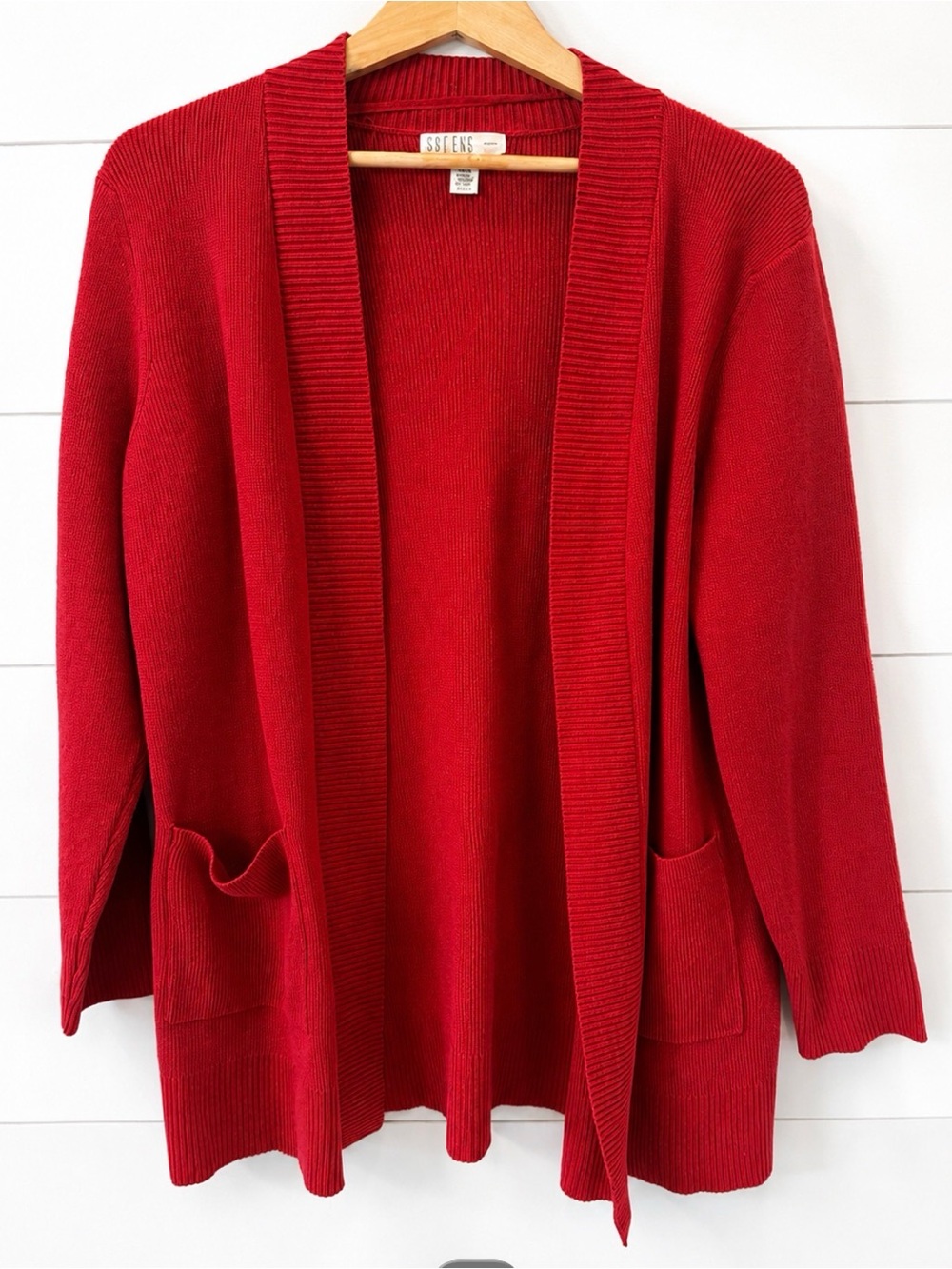 Spense Bright Red Open-Front Pocket Cardigan